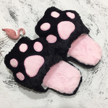 Load image into Gallery viewer, Black Pink Kawaii Claw Plush Slippers