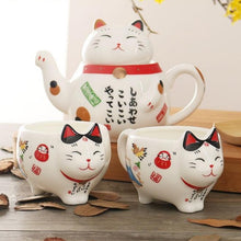 Load image into Gallery viewer, Cute Lucky Cat Porcelain Tea Set