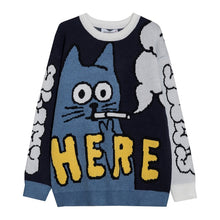 Load image into Gallery viewer, "HERE" Cartoon Cat Sweater