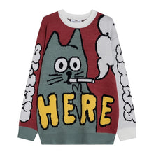 Load image into Gallery viewer, "HERE" Cartoon Cat Sweater
