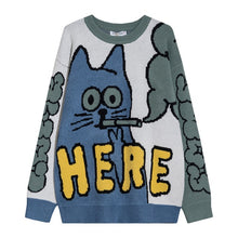 Load image into Gallery viewer, "HERE" Cartoon Cat Sweater