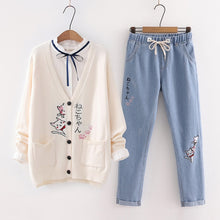 Load image into Gallery viewer, Cat Embroidery Cardigan And Pants