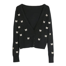 Load image into Gallery viewer, Cat Embroidery V-Neck Vintage Sweater