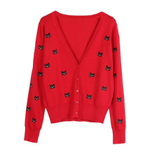 Load image into Gallery viewer, Cat Embroidery V-Neck Vintage Sweater