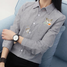 Load image into Gallery viewer, Fox Embroidery Long Sleeve Blouse