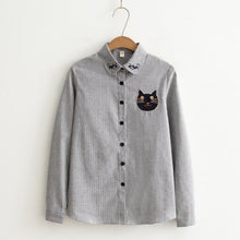 Load image into Gallery viewer, Fox Embroidery Long Sleeve Blouse