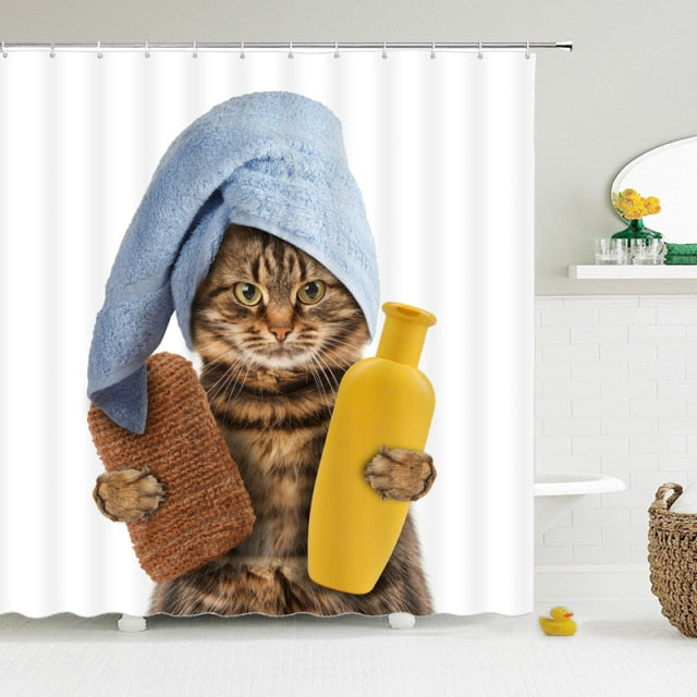 3D Cat Waterproof Shower Curtain