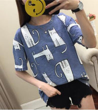 Load image into Gallery viewer, Cartoon Cat Round Neck Shirt
