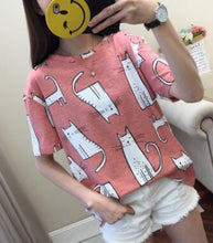 Load image into Gallery viewer, Cartoon Cat Round Neck Shirt
