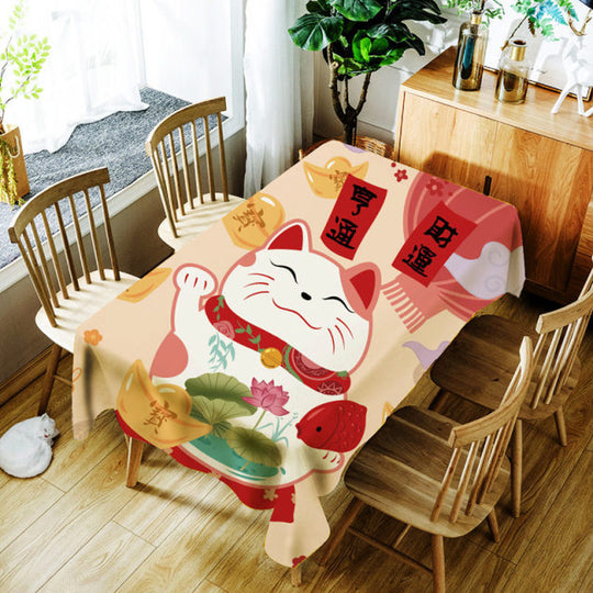 Cartoon Lucky Cat Table Cloth