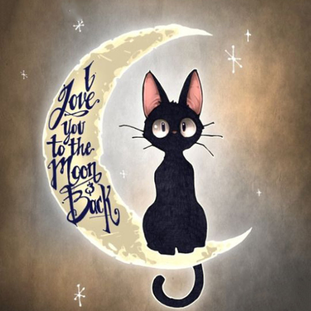 Painting Cartoon Cat Moon 3D