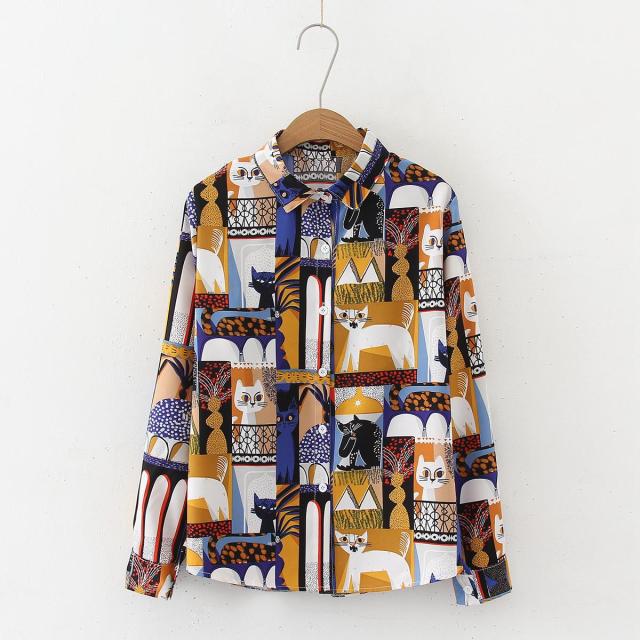 Colorful Cat Top Blouse