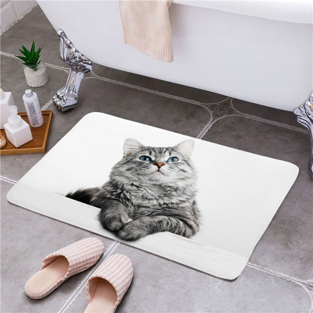 Gray Cat Entrance Door Mat