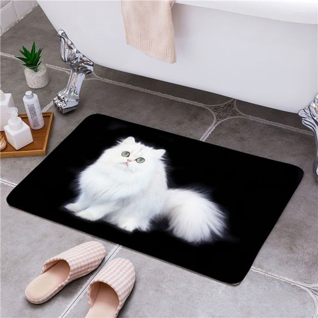 White Cat Bathroom Mat