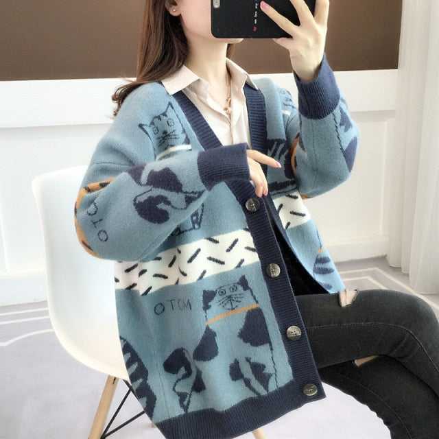 Cartoon Cat Cardigan Women Coat