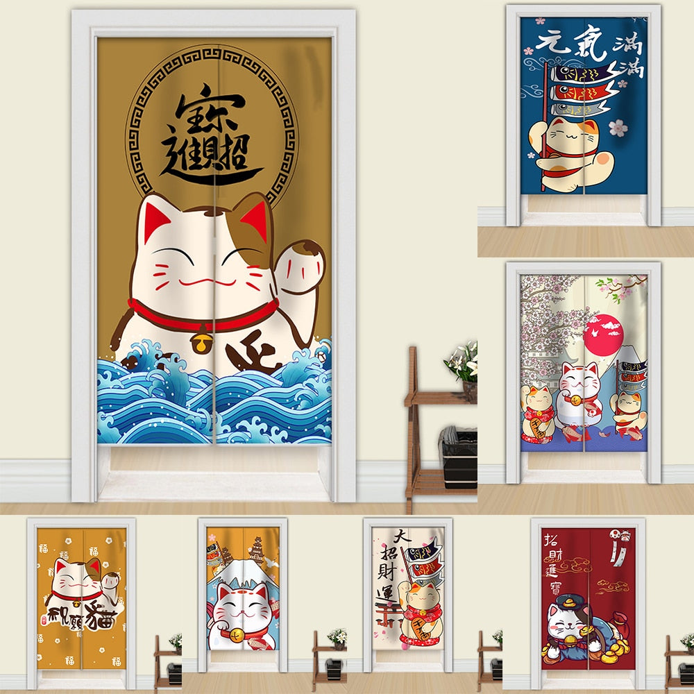 Japanese Noren Lucky Cat Doorway Curtain