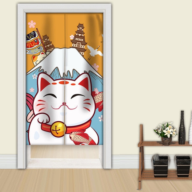Japanese Noren Lucky Cat Doorway Curtain